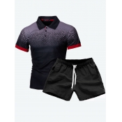 Lovely Men Turndown Collar Drawstring Black Two Pi