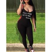 Lovely Chic U Neck Letter Print Black One-piece Ju