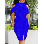 Lovely Sexy Off The Shoulder Blue Knee Length Dres