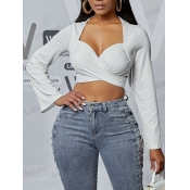 Lovely Work V Neck Cross-over Bandage Design White