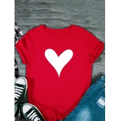 Lovely Plus Size Casual O Neck Heart-shaped Print 