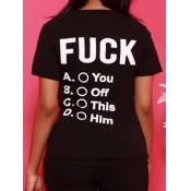 Lovely Casual O Neck Letter Print Black T-shirt