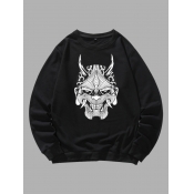 Lovely Men Casual O Neck Graffiti Print Black Hood