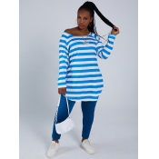 LW Plus Size Casual Striped Patchwork Blue Two-pie