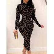 Lovely Sweet Half A Turtleneck Geometric Print Bla