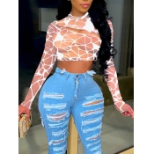 LW SXY Geometric See-through White T-shirt