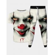 Lovely Men Street O Neck Graffiti Print White Two 