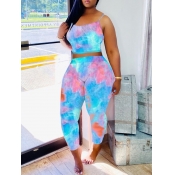Lovely Casual Tie Dye Blue Two Piece Pants Set
