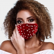Lovely Chic Pearl Decoration Red Face Mask