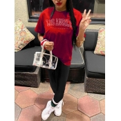 Lovely Trendy O Neck Letter Print Red Two Piece Pa