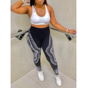 LW Sportswear U Neck Print Patchwork Black Two Pie