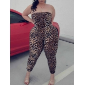 LW Plus Size Off The Shoulder Leopard Print Jumpsu