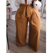 LW Plus Size Formal Lace-up Loose Brown Pants