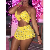LW Casual Backless Bandage Design Yellow Cover-up
