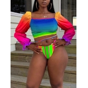 LW Sweet Gradient Ruffle Design Multicolor Tankini