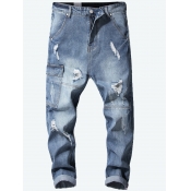 Lovely Men Street Hooded Collar Skeleton Print Blu