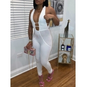 Lovely Sexy V Neck Hollow-out White One-piece Jump