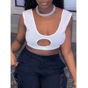 LW SXY Casual U Neck Hollow-out White Camisole