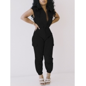 Lovely Work Turndown Collar Sleeveless Black One-p