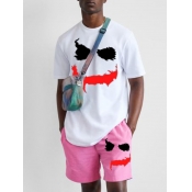LW Men Casual O Neck Graffiti Print White Two Piec