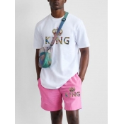 Lovely Men Casual Letter Crown Print White Two Pie