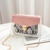 Lovely Casual Cobra Print Patchwork Pink Crossbody
