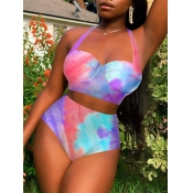 Lovely Casual High-waisted Tie-dye Multicolor Two-