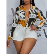 LW Street Letter Graffiti Print White Blouse