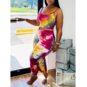 Lovely Casual Tie Dye Rose Red Two Piece Pants Set