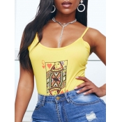 Lovely Trendy Print Yellow Bodysuit
