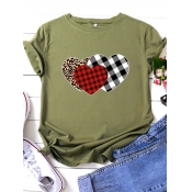 Lovely Plus Size Casual O Neck Heart-shaped Print 