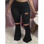 Lovely Plus Size Casual Broken Holes Flared Black 