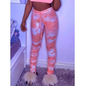 LW Casual Tie-dye Ruched Drawstring Red Pants