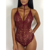 Lovely Sexy Floral See-through Red Teddies