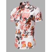 LW Boho Floral Print Patchwork White Men Shirt