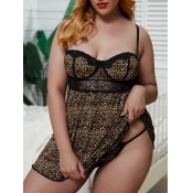 Lovely Plus Size Sexy Leopard Print Hollow-out Bab