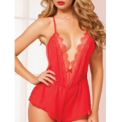 Lovely Sexy Backless Lace Patchwork Red Teddies
