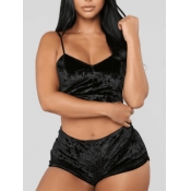 Lovely Sweet V Neck Basic Skinny Black Bra Set