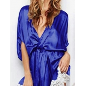 Lovely Sexy Cross-over Lace-up Blue Babydoll
