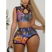 LW SXY Hollow-out Flame Print Split Multicolor Two