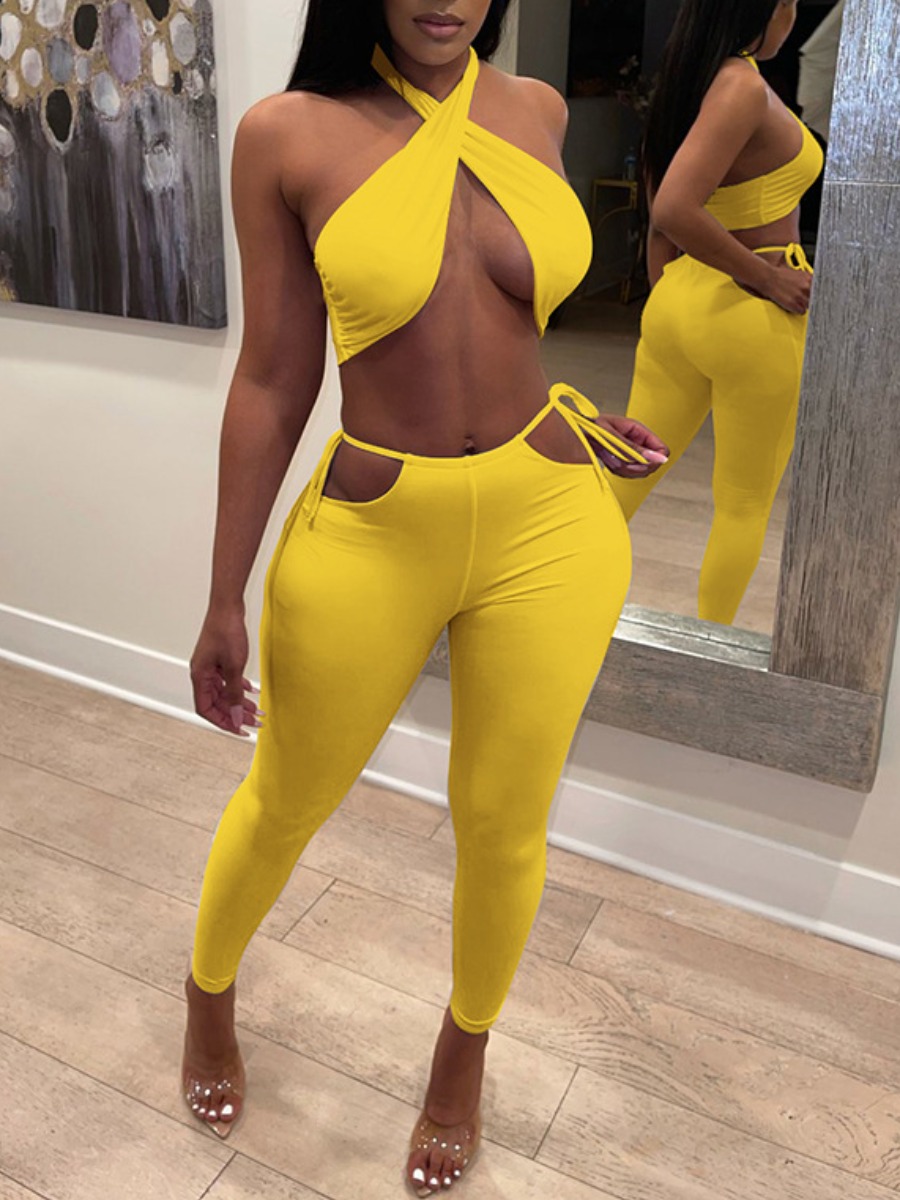 LW SXY Criss Cross Bandage Cut Out Design Pants Set