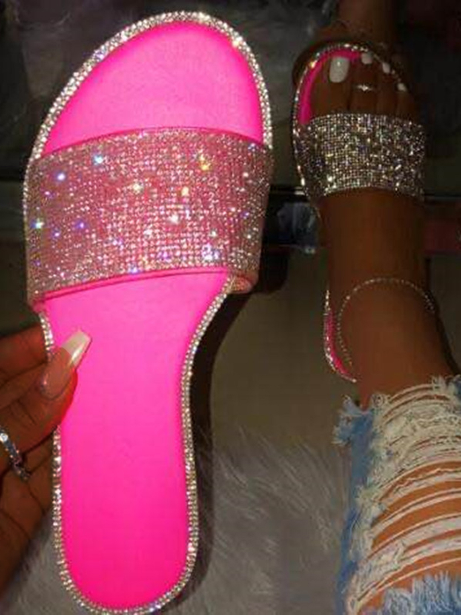 LW Casual Sequined Pink Slides Sale | LovelyWholesale
