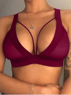 LW SXY Bandage Hollow-out Design Wine Red Bra