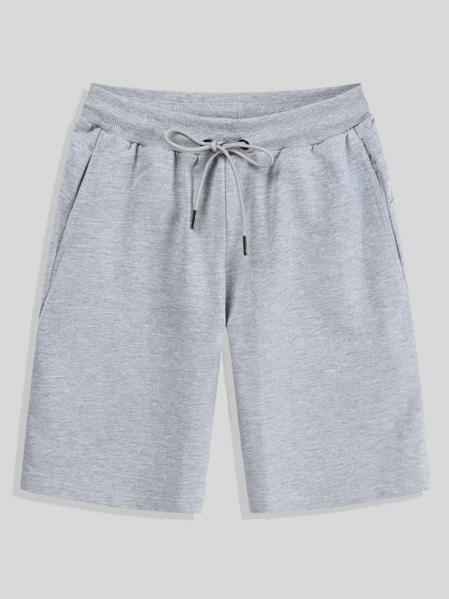 LovelyWholesale Men Casual Mid Waist Drawstring Light Grey Shorts Summer Casual Basic Spring Summer 2024