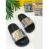 LW Sweet Letter Sequined Black Slippers