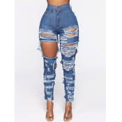 Lovely Street High-waisted Ripped Deep Blue Jeans