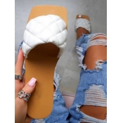 LW Casual Plaid Pattern White Slides