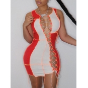LW SXY Bandage Hollow-out Design Red Mini Dress
