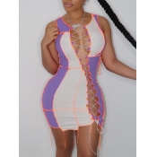 LW SXY Bandage Hollow-out Design Purple Mini Dress