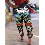 LW Plus Size Trendy Letter Print Patchwork Green P